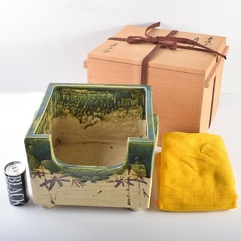 北大路魯山人作 絵織部 花入 共箱 M R8609