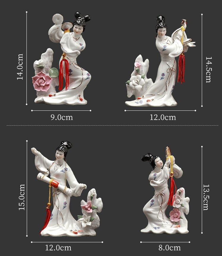 古代の美女、女の陶磁器工芸品の置物(1セット4箇)