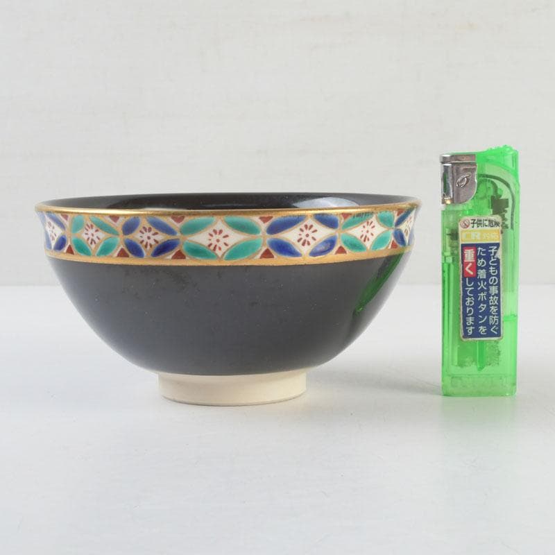 茶道具 京焼 平安 紫雲造 色絵 黒仁清七宝文 数茶碗 六客 V