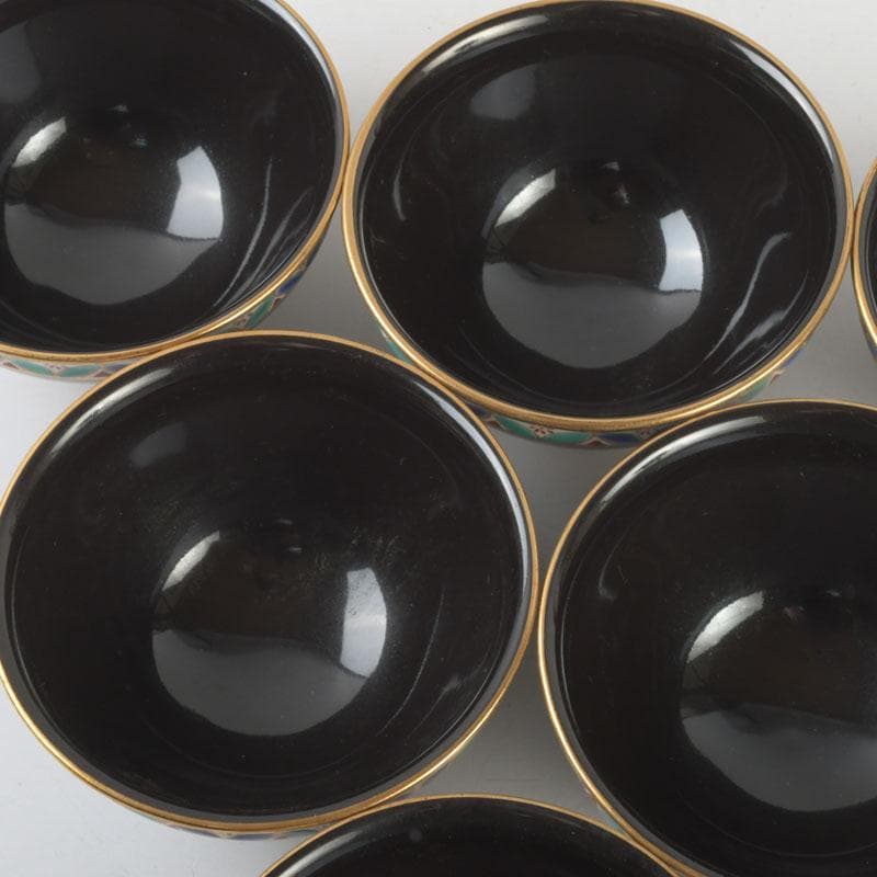 茶道具 京焼 平安 紫雲造 色絵 黒仁清七宝文 数茶碗 六客 V