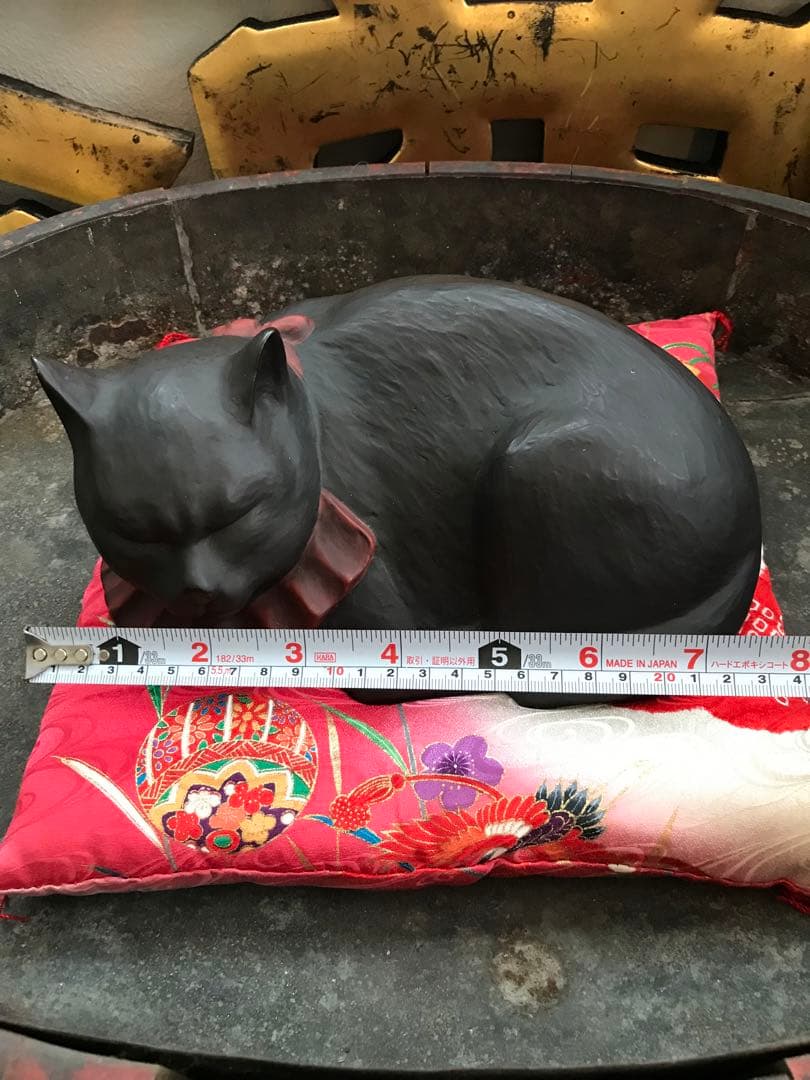 超希少 珍品 時代 骨董 猫 黒猫 眠り猫 置物 春画人形 枕絵 裏