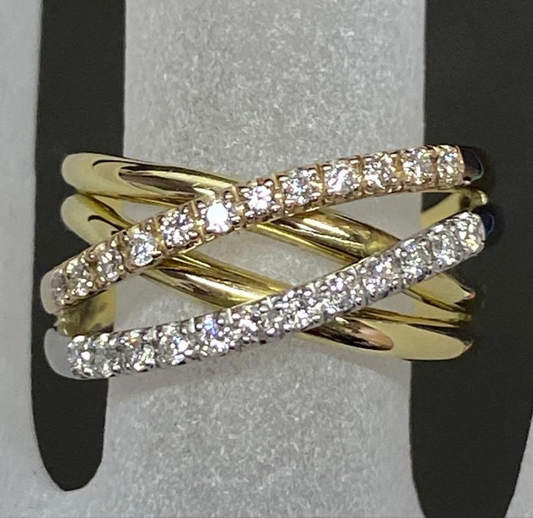 K18 Pt900　天然ダイヤモンド リング