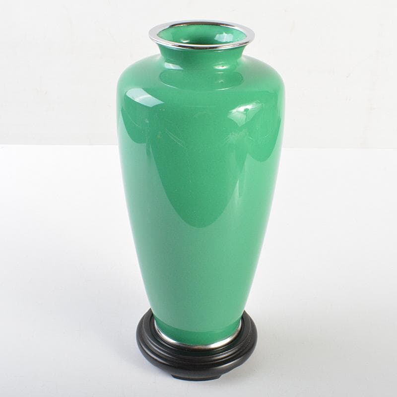 七宝焼 林七宝店 牡丹文瓶 唐木台・箱付 M R7378B