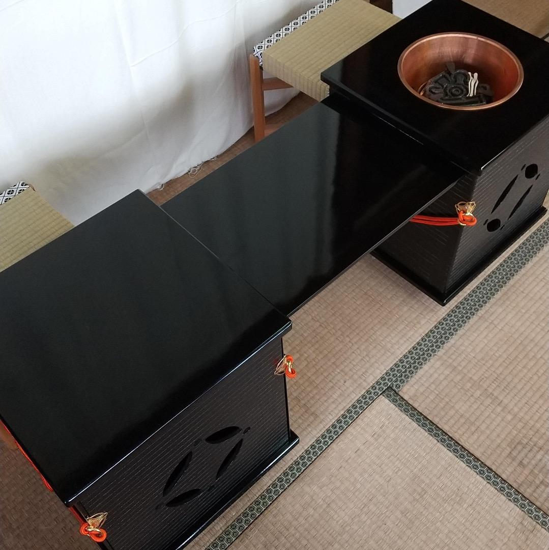 茶道具 御園棚 立礼棚 裏千家 淡々斎好写 丸炉 電熱器 畳み椅子×2脚