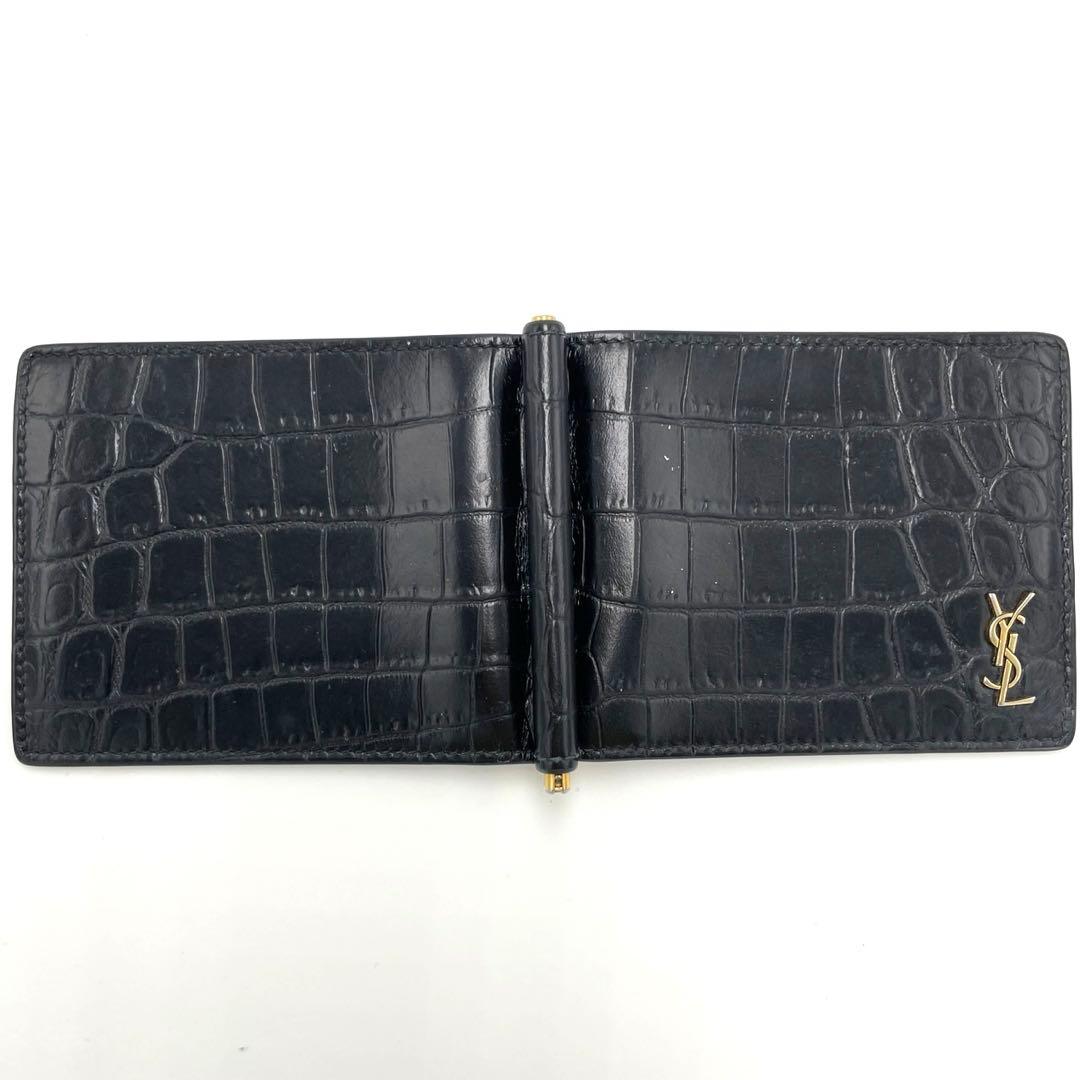 美品】サンローラン マネークリップ クロコ型押し カサンドラ YSLライン