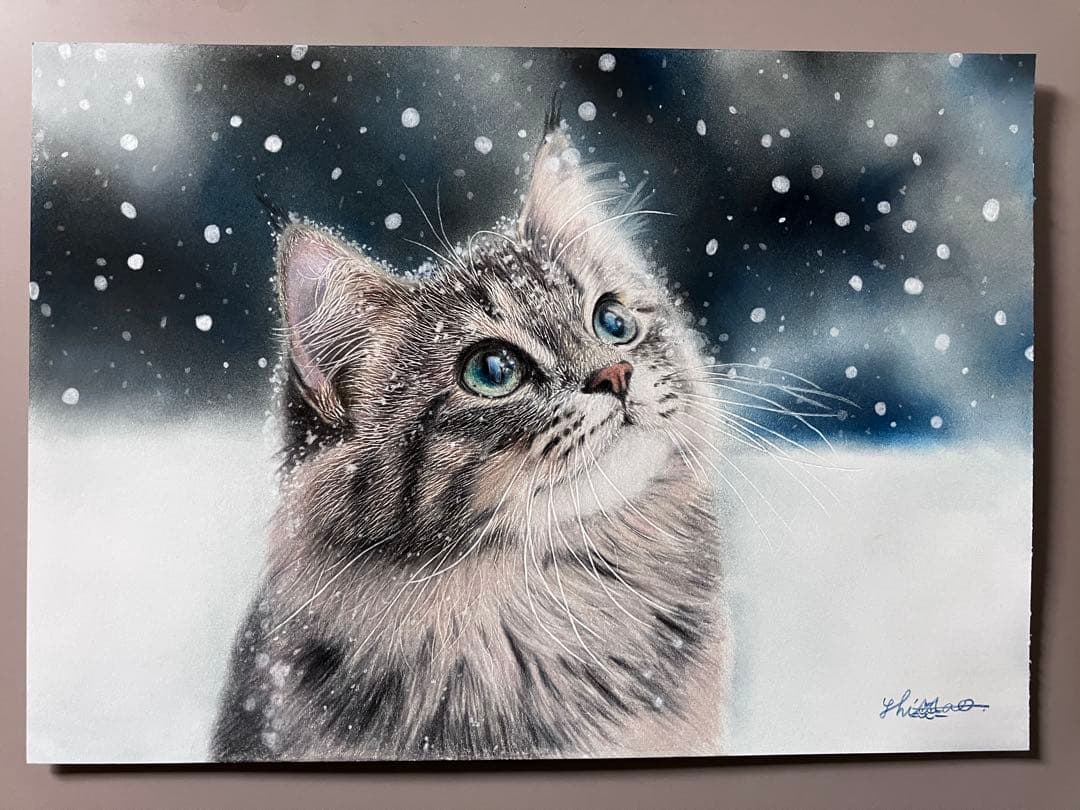 満天の雪 色鉛筆画 パステル