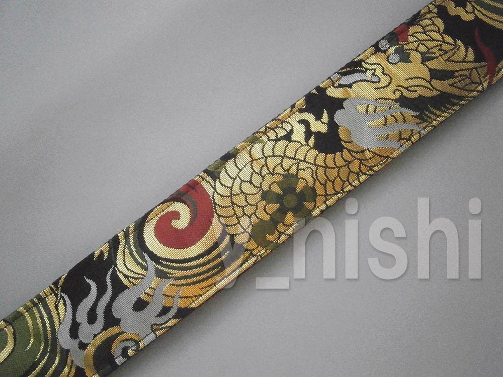和柄ギターストラップ 火炎龍/黒 京都 西陣織り 金襴生地使用 楽器・機材