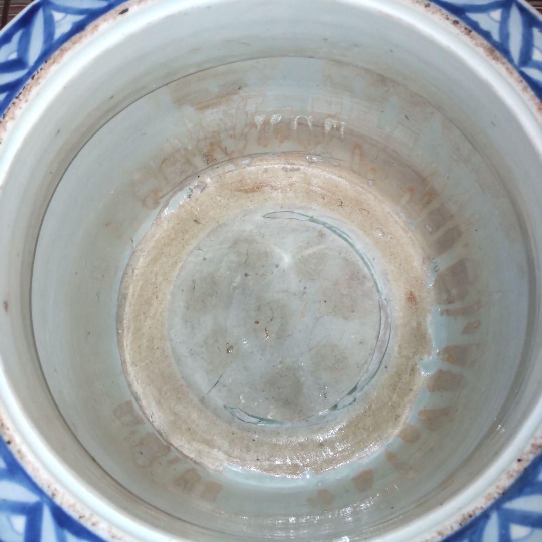 青い鳥と花模様の陶器火鉢