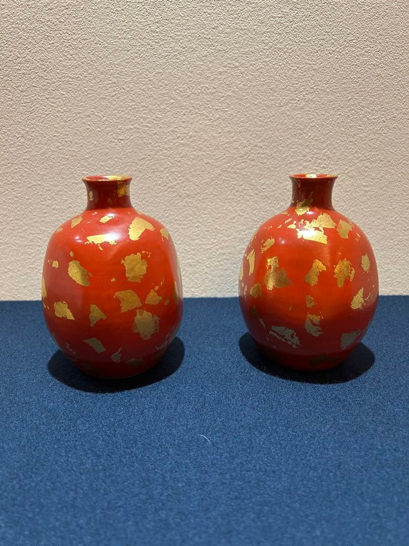 松谷窯 赤地金箔散 徳利貳客