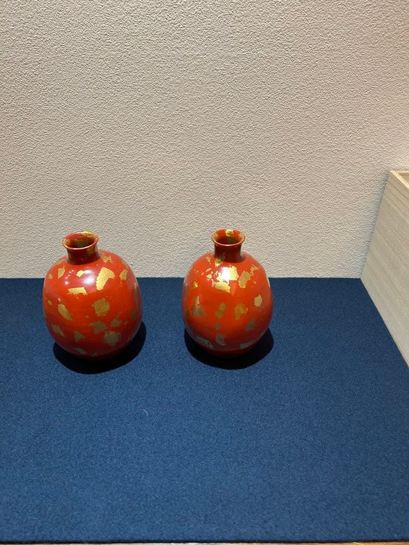 松谷窯 赤地金箔散 徳利貳客