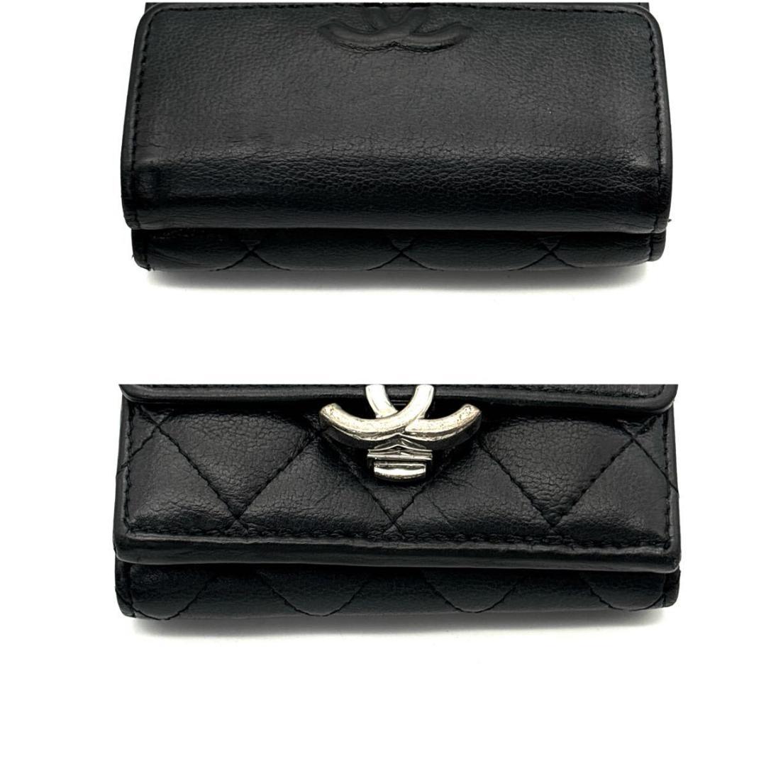 極美品◇CHANEL 三つ折り財布 キャビアスキン プッシュロック 黒 31番台