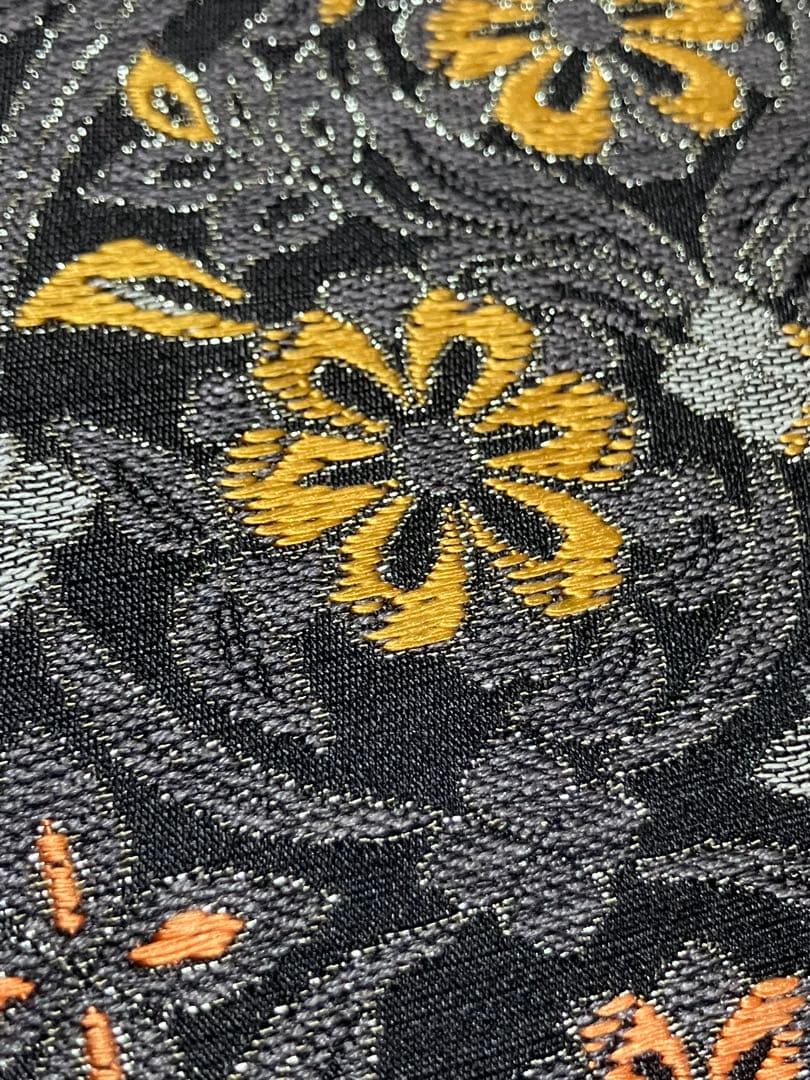 本草木柿渋染 伝統工芸士福本久人 袋帯 六通柄 正絹 花