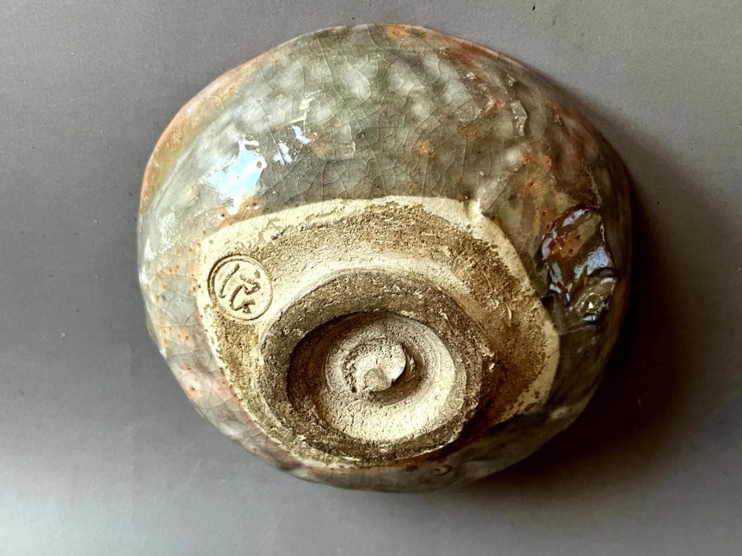 茶碗□古赤楽平茶碗【浪】和歌彫り 風 夏の夕暮れ お茶道具 時代物