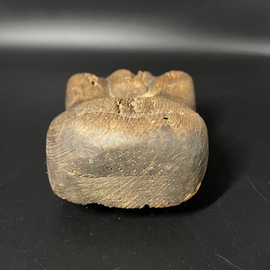 古美術庵々◎江戸時代 木彫 おかめ（阿亀）面 一木彫 民間信仰彫刻