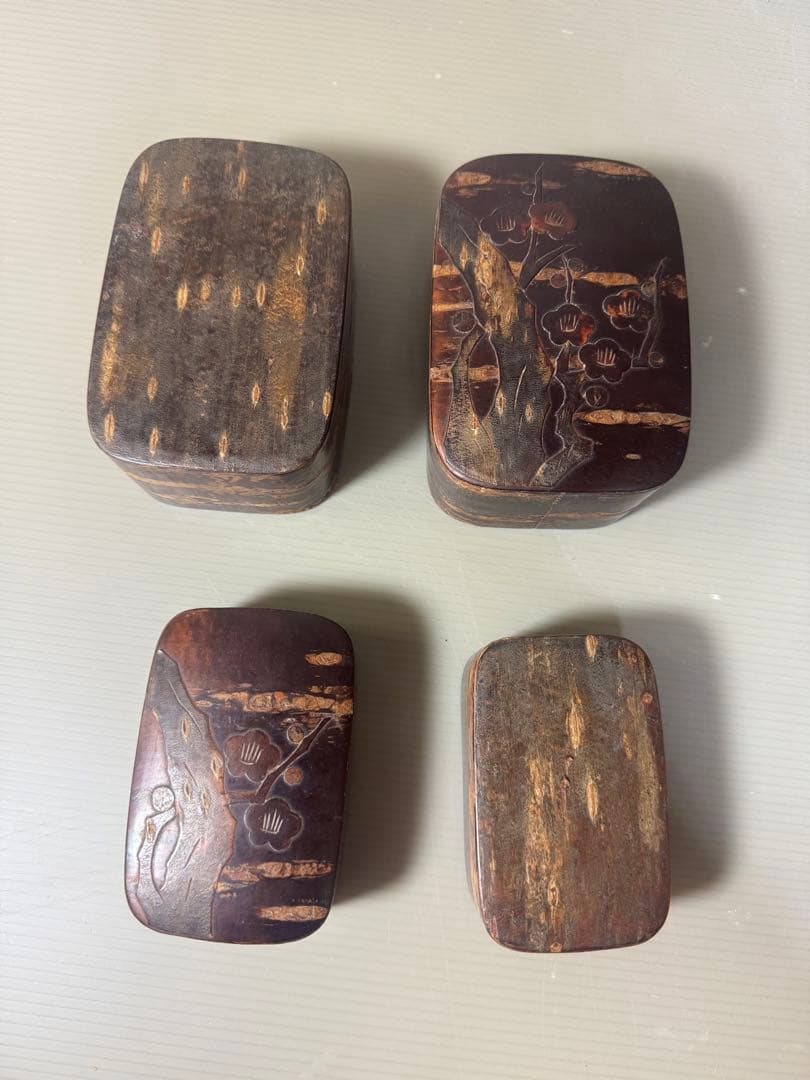 2354 桜皮細工 樺細工 蓋型小物入れ3客 茶入1客の通販はau PAY