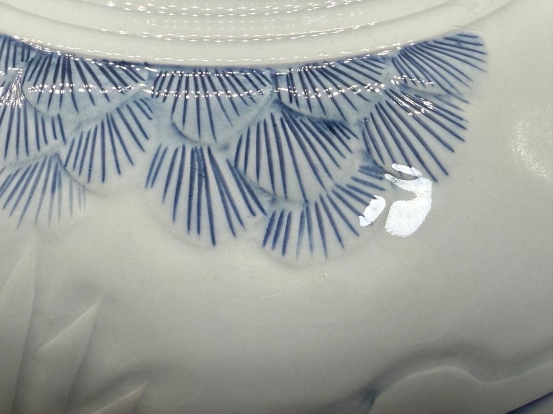 東岩 青華辰砂釉雲鶴紋大壺 浮き彫り模様 送料込み260124