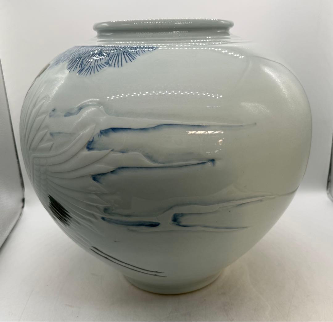 東岩 青華辰砂釉雲鶴紋大壺 浮き彫り模様 送料込み260124 - メルカリ