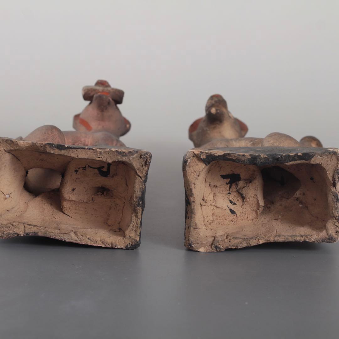 古い 土人形 お稲荷さん 一対 郷土人形 民芸 古道具 アンティーク 狐