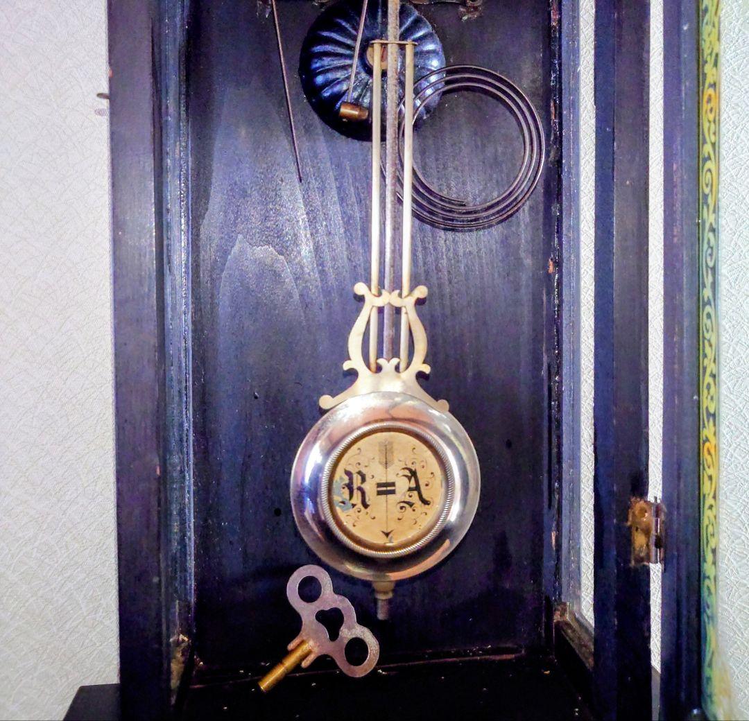 〈完動品〉精工舎　黒柿　装飾スリゲルゼンマイ振り子時計 アンティーク古時計