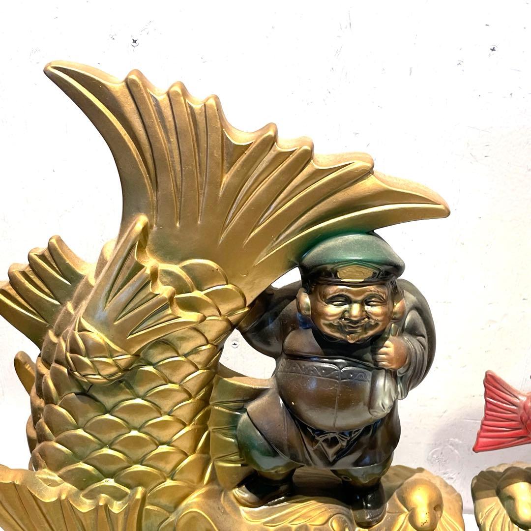 金のしゃちほこ 恵比寿大黒 しゃちほこ 縁起物 陶器 珍品 置物 昭和