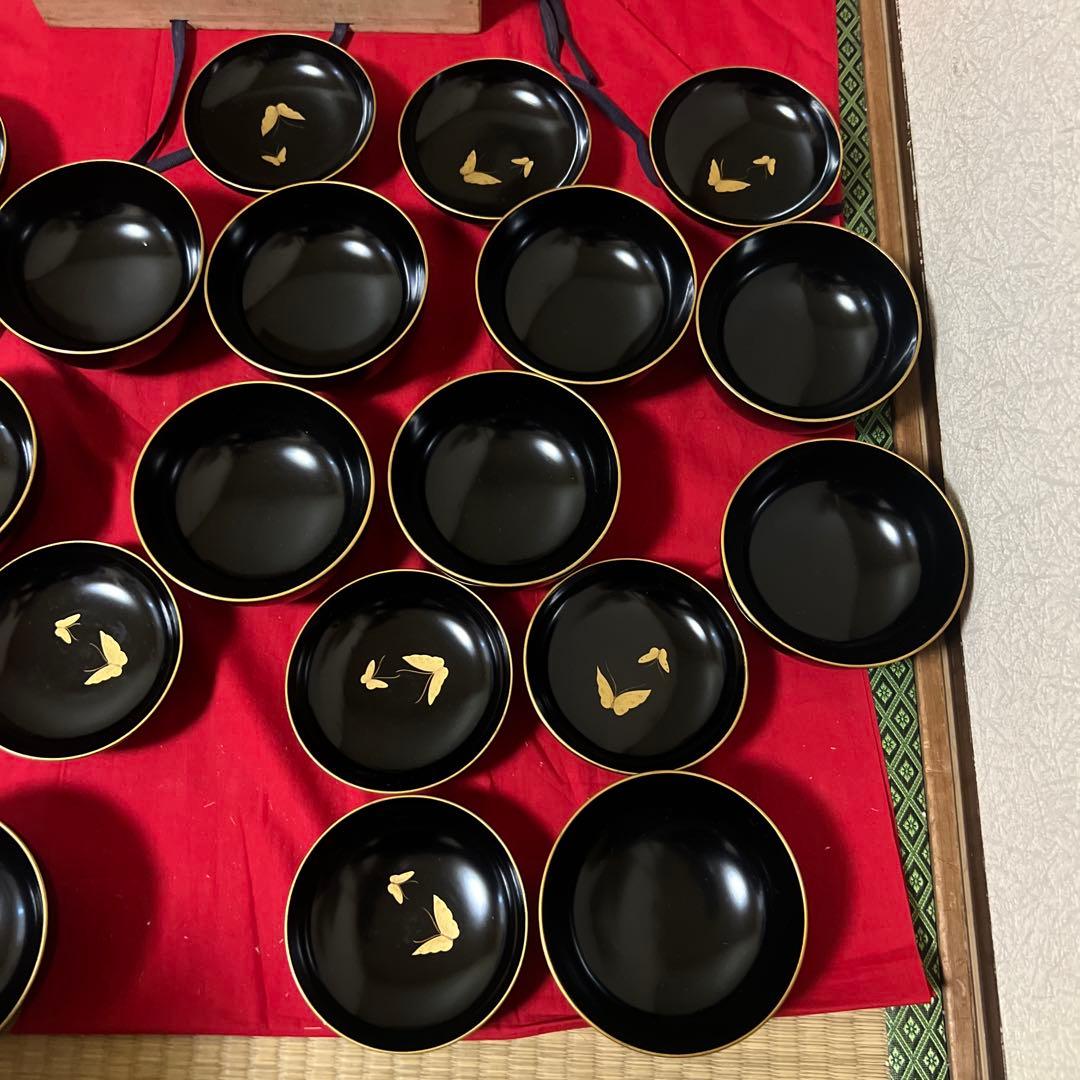 美品 輪島塗 菊 蒔絵 吸物碗 10客 漆器 (内一客蓋に割れあり)