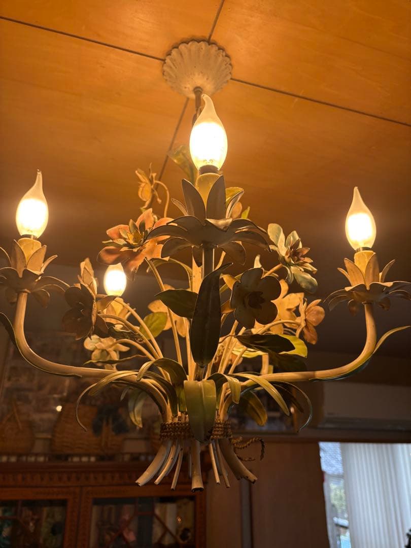 フランス アンティーク アイアン フラワーモチーフ 5灯シャンデリア