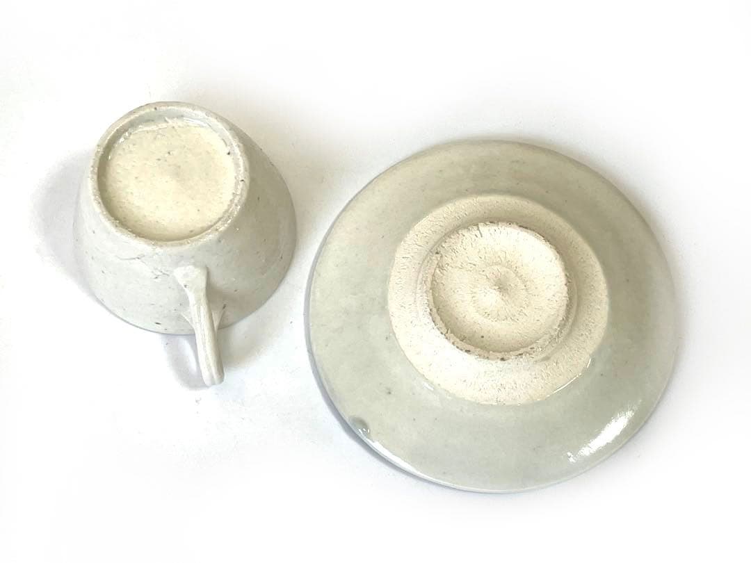 作家物 陶芸家 内田鋼一 白釉 カップアンドソーサー デミタス 銘あり