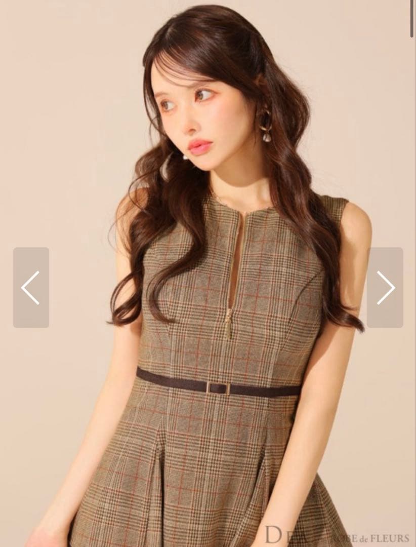 SUGAR ブラウンチェック フレアドレス XSサイズ