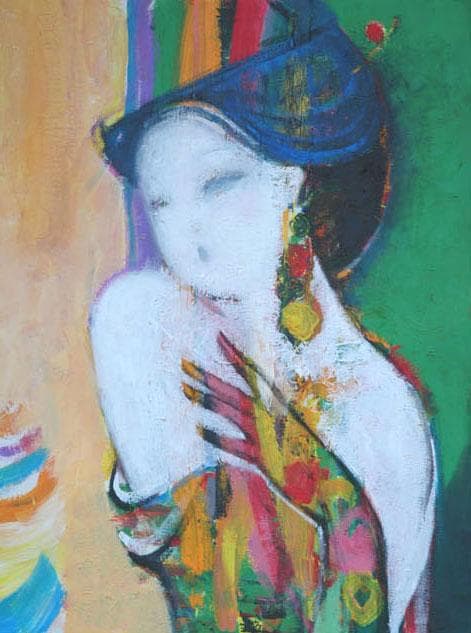 油絵 菅家令子 絵 絵画インテリア 額付(黒) uF6-010111 人物 女性