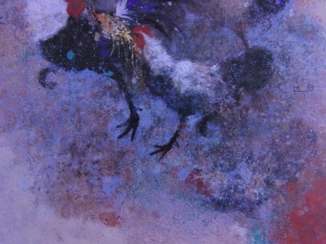 清原啓一、【紅庭に遊ぶ】、希少な額装用画集より、新品額装付