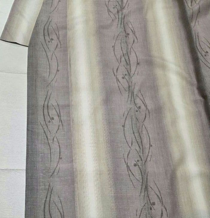 手織り創作民芸紬 たてわく露芝柄 4段ぼかし しつけ付7512