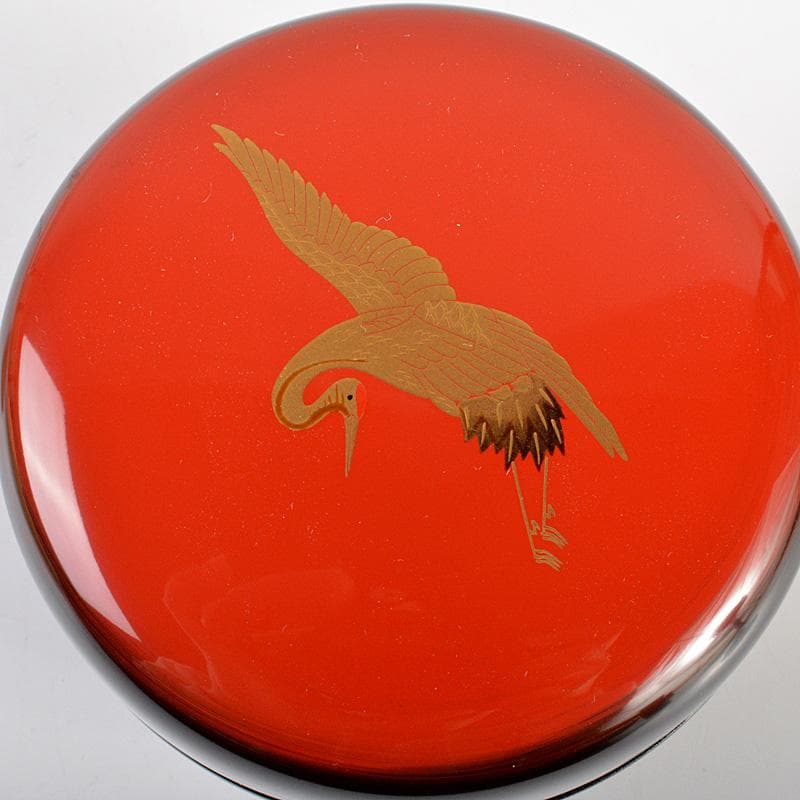 茶道具　塗師　牧田芳祥作　日の出鶴蒔絵　中棗　共箱　V　6594