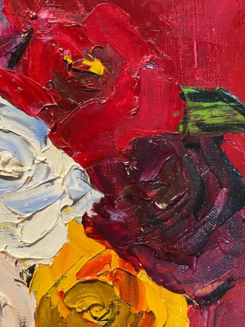 「真作」湯浅洋子「花」静物画　油彩画　額装　サイン有り　F8号