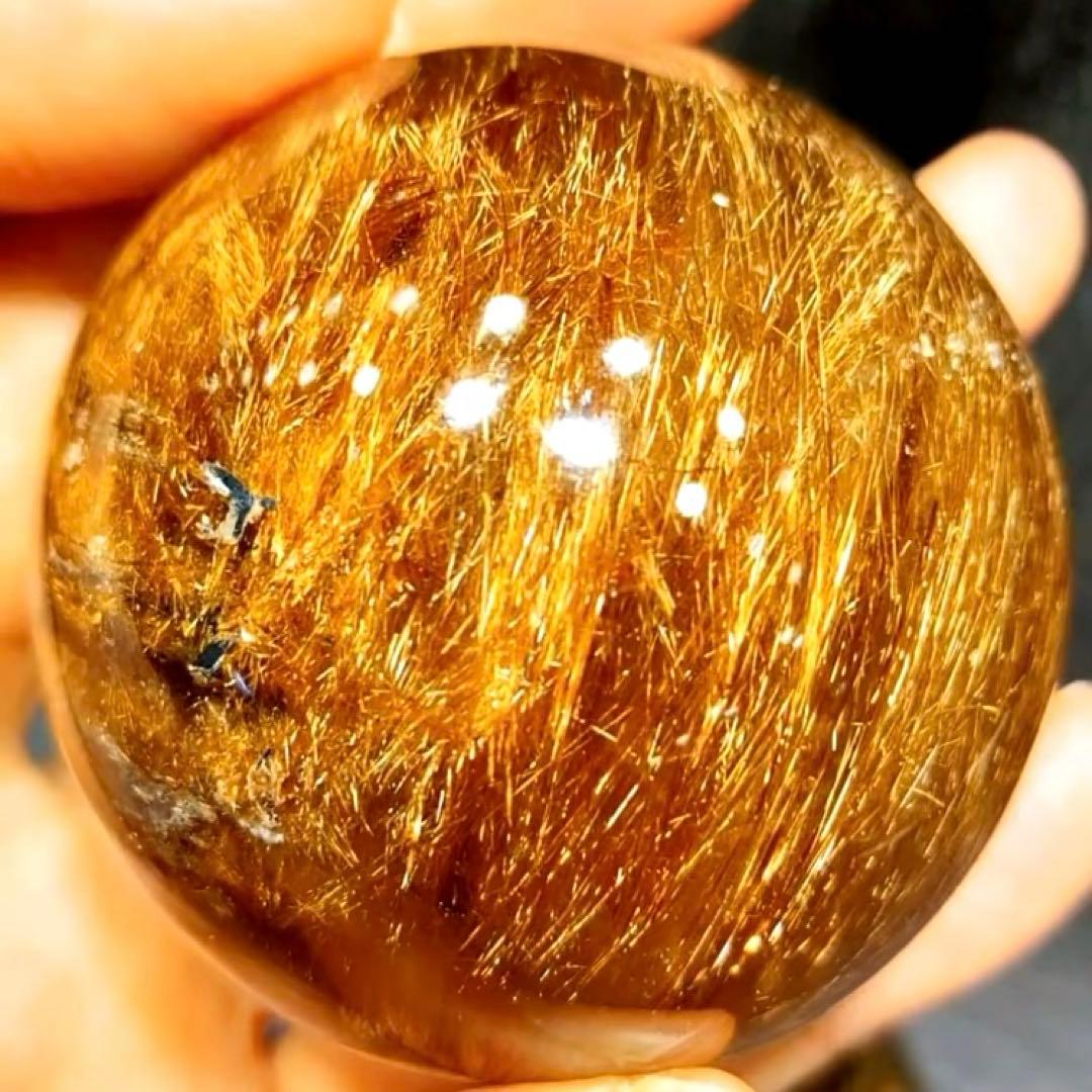 超絶綺麗✨53mm ゴールドルチルクォーツ 丸玉 スフィア 金針水晶 槃-①