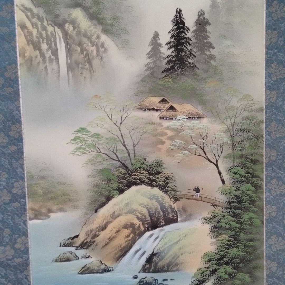 掛け軸 【彩色山水図】 春川先生 筆 絹本 日本画 軸装 掛軸 - メルカリ