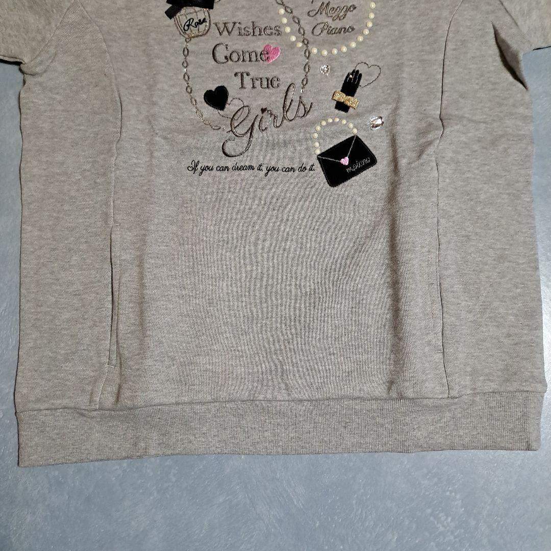 Mezzo piano-junioパールビーズいっぱいパフスリーブトレーナー