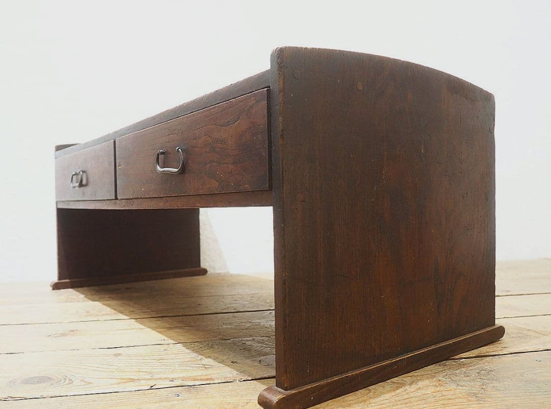 1302 杢目の綺麗な文机 ローテーブル 引き出し 収納棚 レトロ ビンテージ