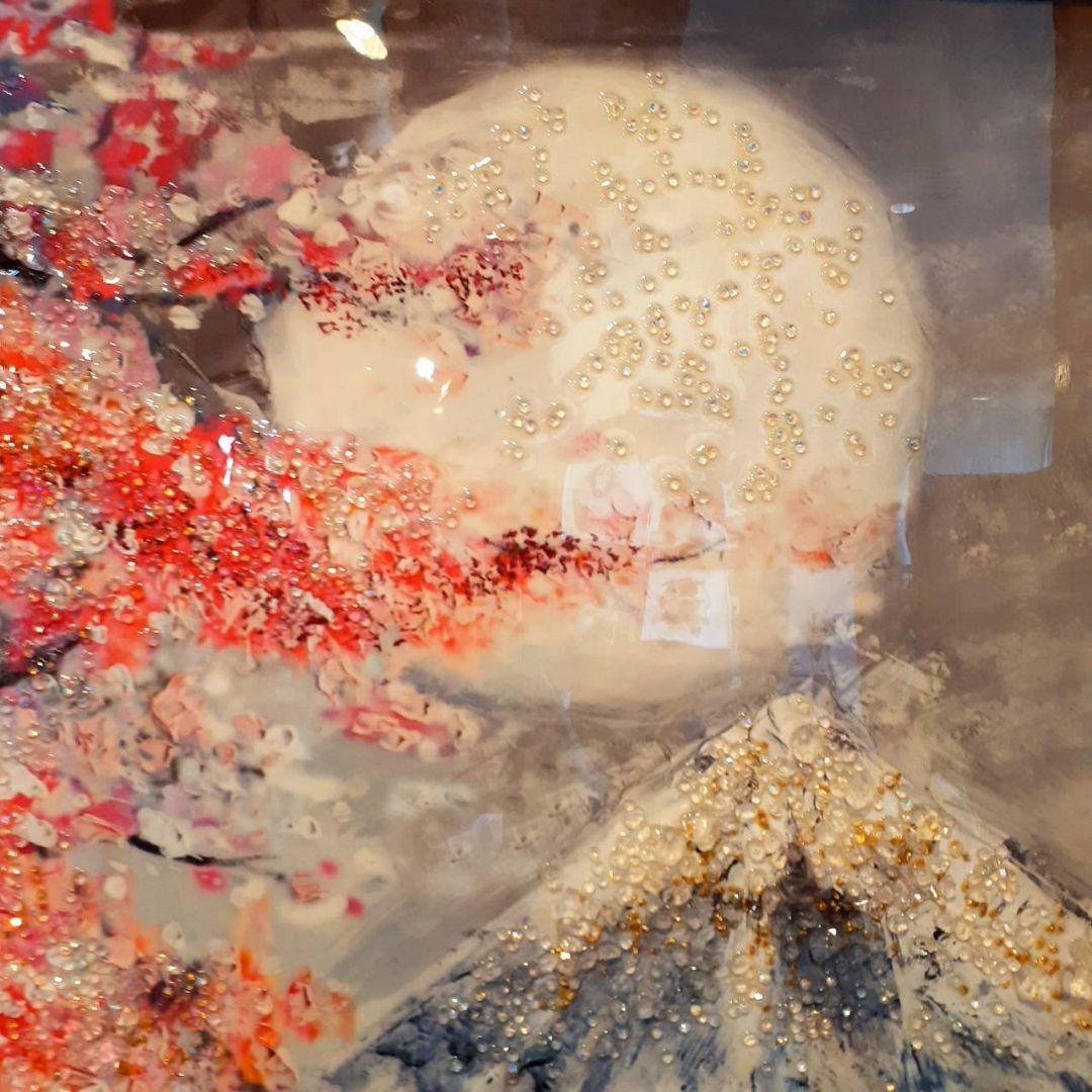 輸入雑貨 クリスタル アート 月下の富士山と桜 フレーム