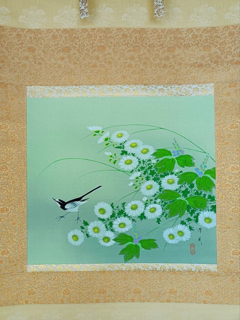 美品 軸 縁起物 おもてなし 絵 幸運 花鳥 神 中国 風水 美術