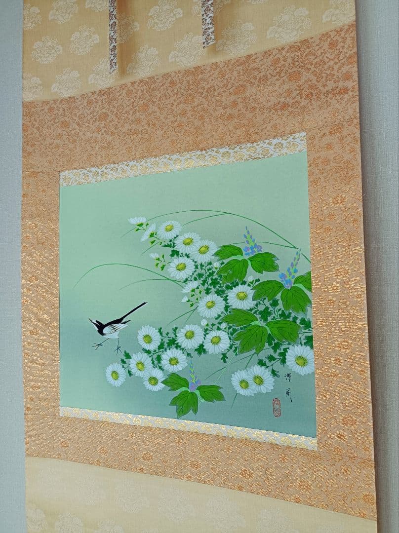 美品 軸 縁起物 おもてなし 絵 幸運 花鳥 神 中国 風水 美術