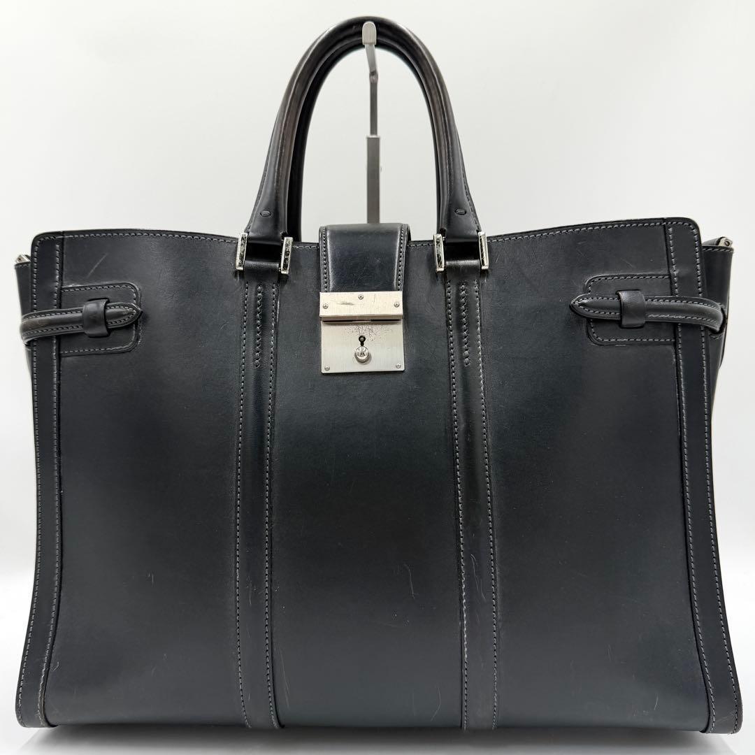 【美品】万双 マンソウ トートバッグ ビジネス ブライドルレザー A4 ブラック