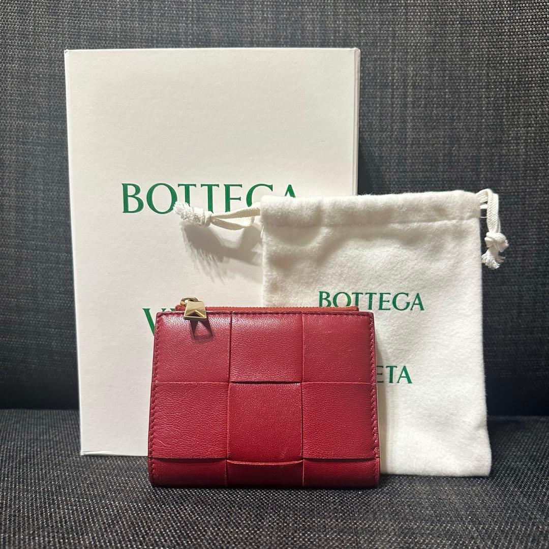 ボッテガヴェネタ カセット 二つ折り 財布 スモール レッド 赤 ミニ財布