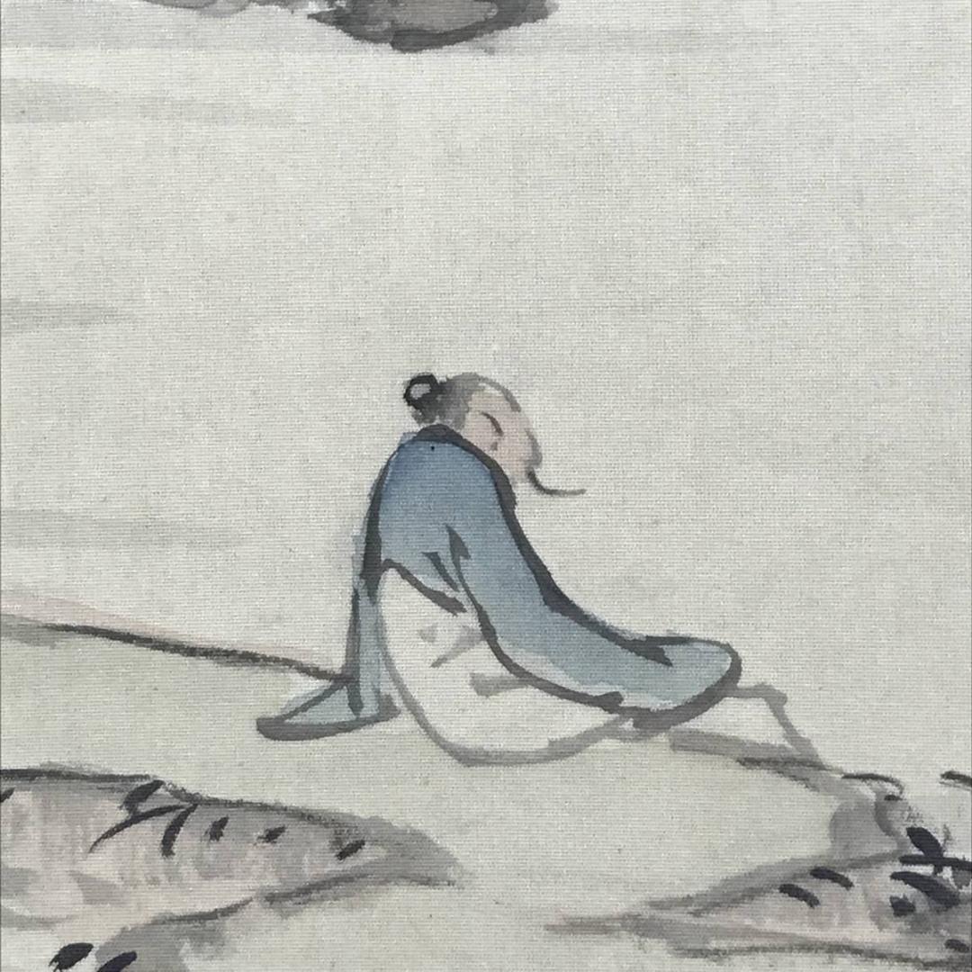 真作】篠田豊岳/雲山探句/渓山人物図/山水図/掛軸/名家伝来/