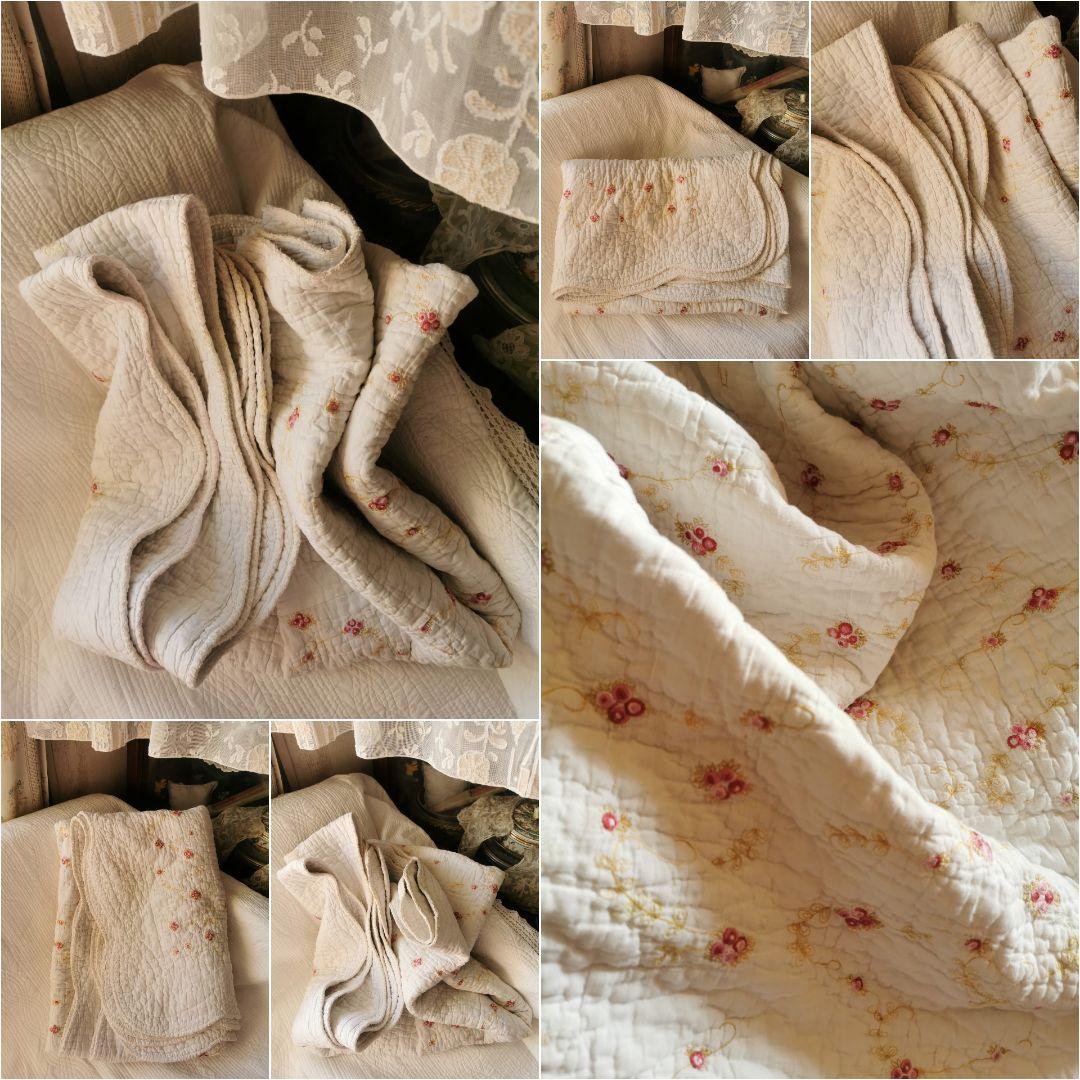 ヴィンテージ フランス/イギリス プチローズ刺繍 スカラップリム