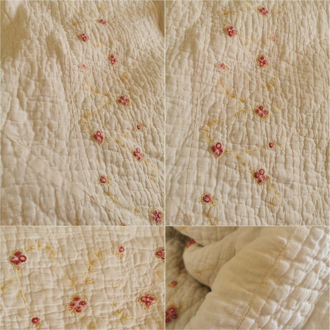ヴィンテージ フランス/イギリス プチローズ刺繍 スカラップリム
