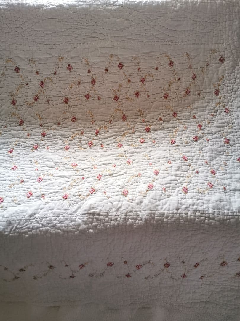 ヴィンテージ フランス/イギリス プチローズ刺繍 スカラップリム