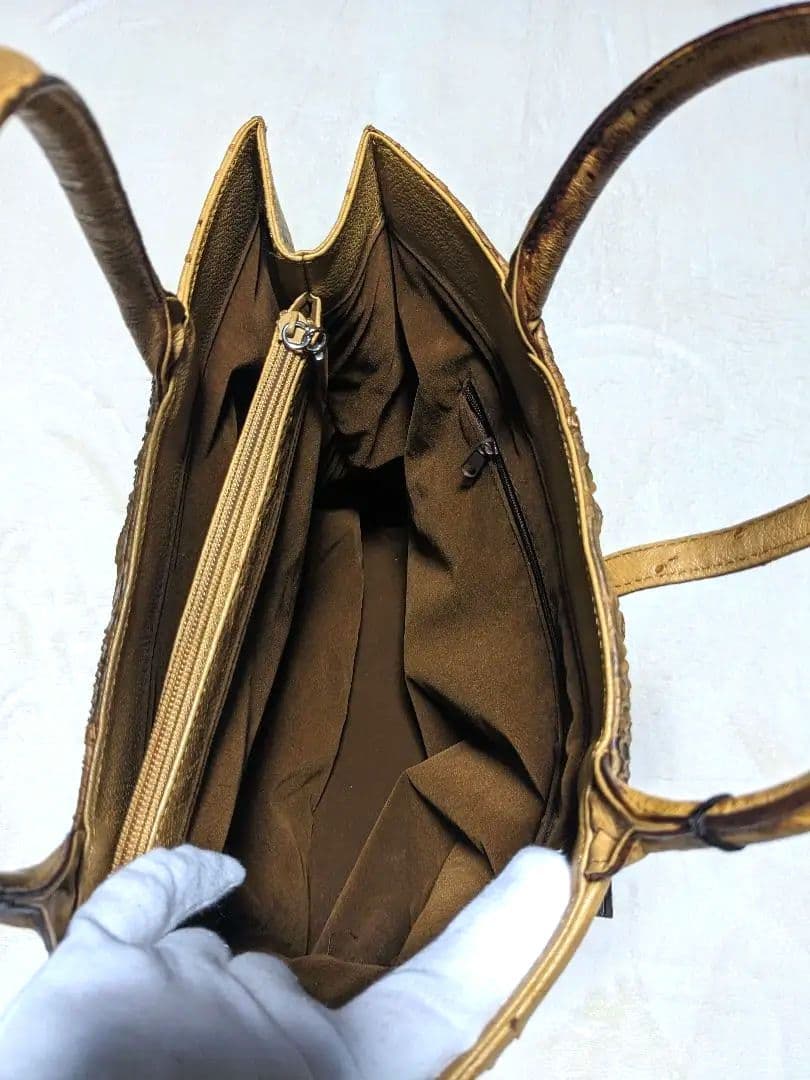 エキゾチックレザー　トートバッグ パイソン オーストリッチ A4 キャメル