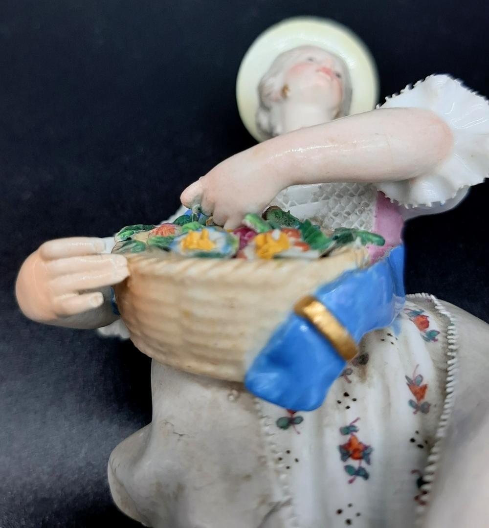 古マイセン／アシエ1768年『花摘みの女』大型フィギュリン美品1級品