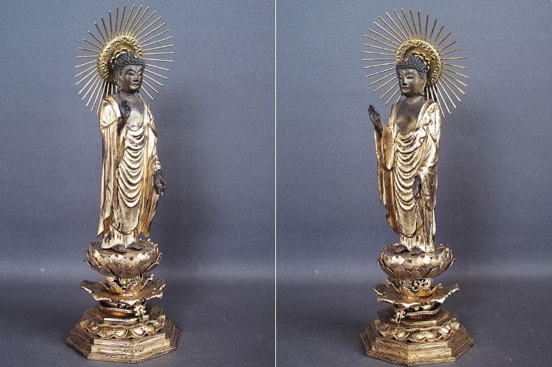 古仏像!!『木造 阿弥陀如来立像』総高33.5㎝ 像高19.5㎝ 仏像