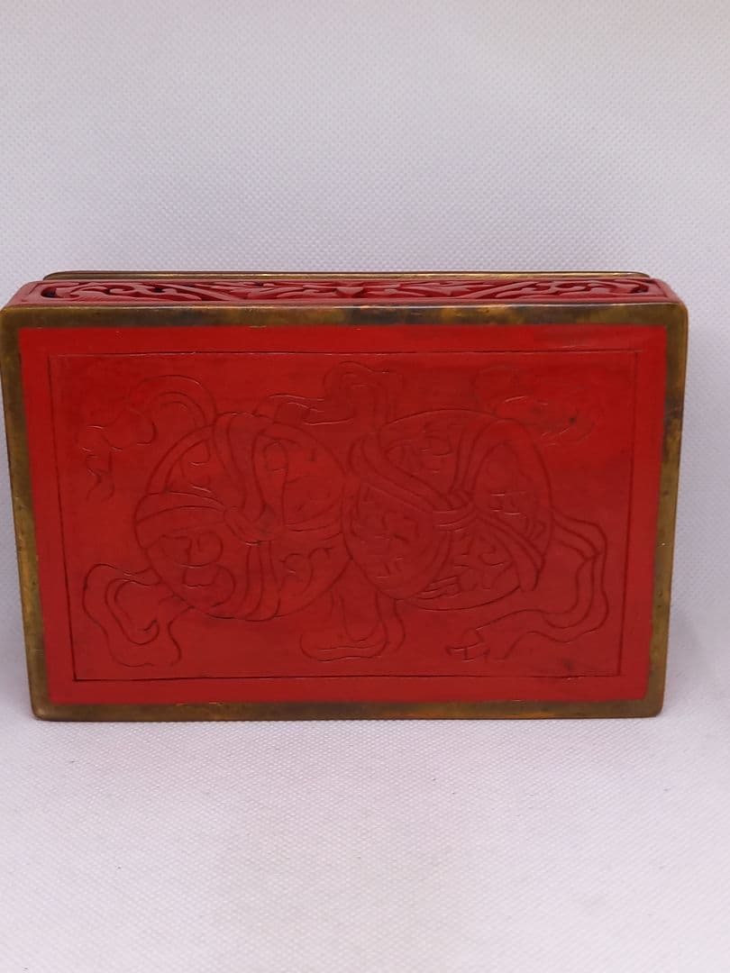 中国美術　内七宝　堆朱　宝石箱　文房具　小物入れ